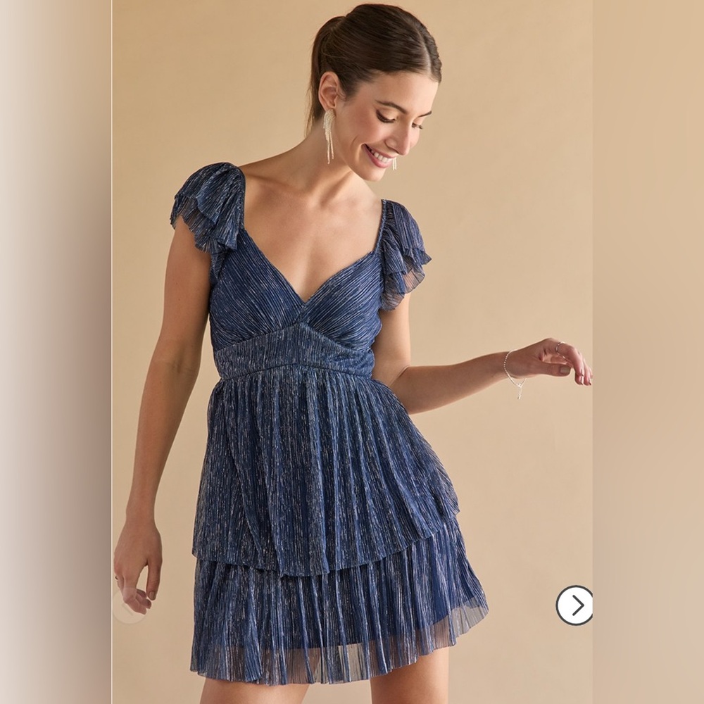 Francesca’s Lana Shimmer Flutter Sleeve Mini Dress